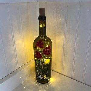 Hand painted wine bottle with lights
